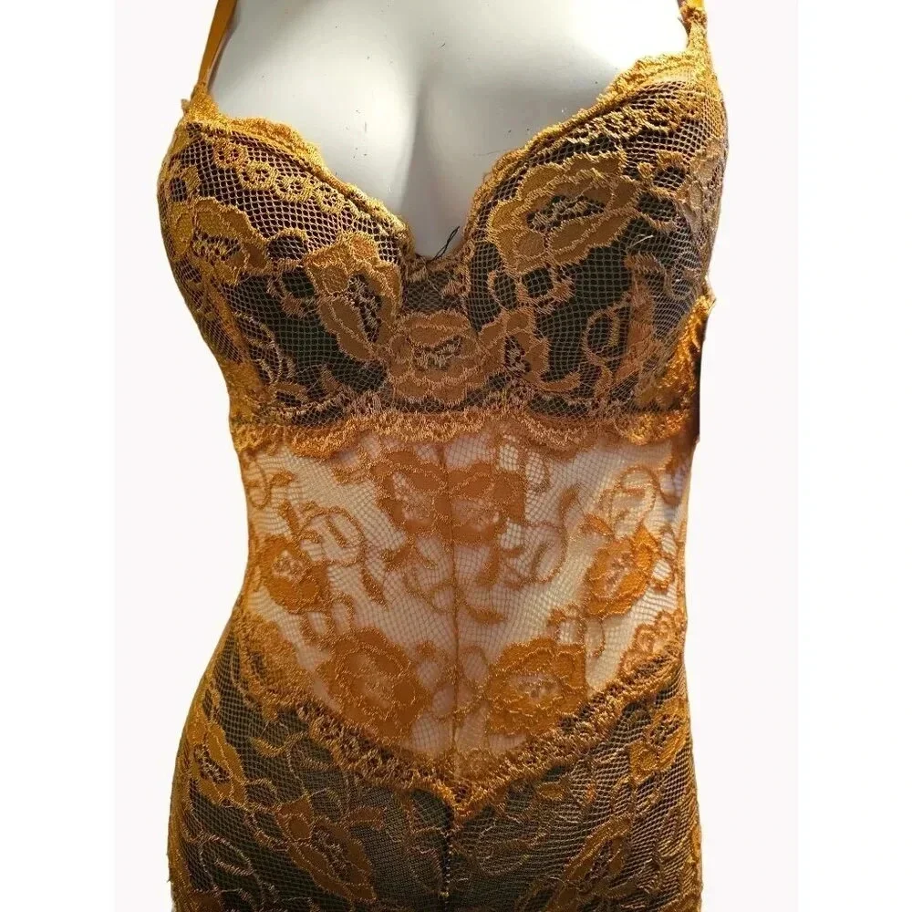NWT French Affair Push Up Bra Bodysuit Gold Lined with Black Lingerie Size Small - Picture 3 of 9